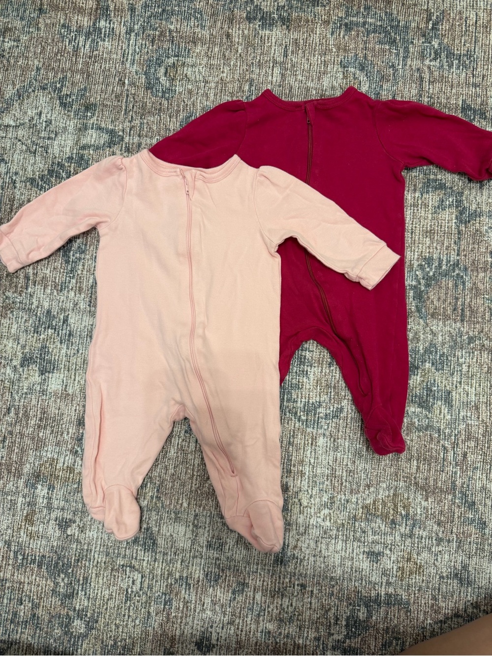 Members Mark Zip Front Footed One-Piece - Pink and Wine